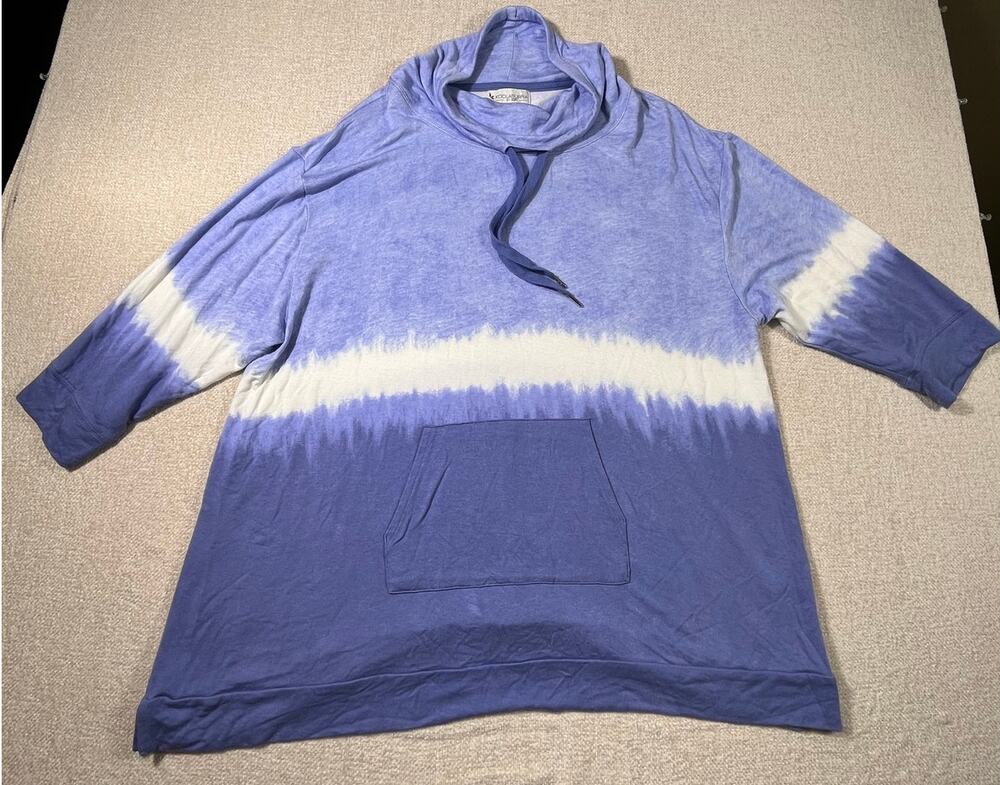 Koolaburra by UGG Women’s XL Blue White Tie-Dye Brushed-Back 3/4 Sleeve Pullover